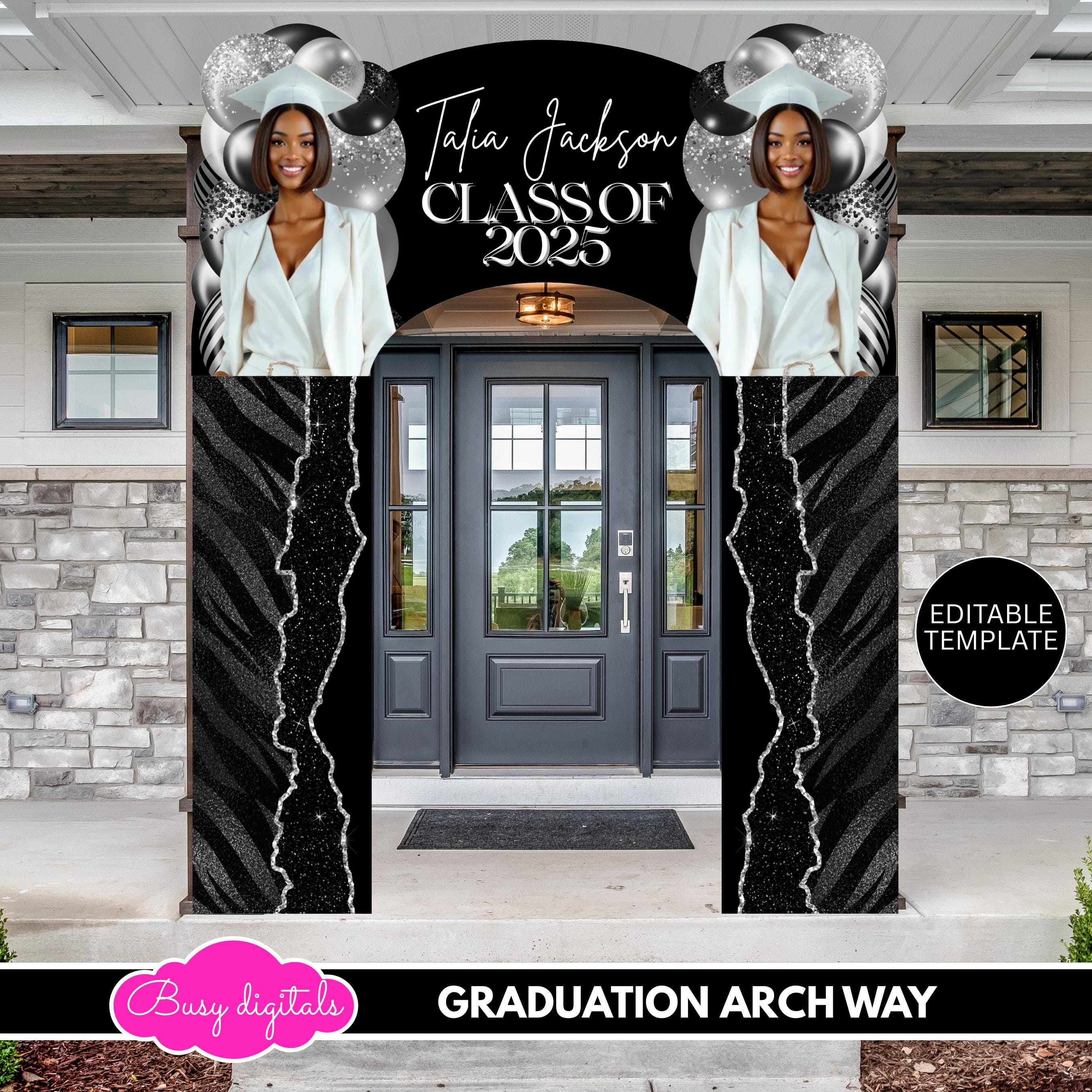Graduation Arch Entry Graduation Arch Template, Glam Black & Silver Grad Party Entryway Decor ...