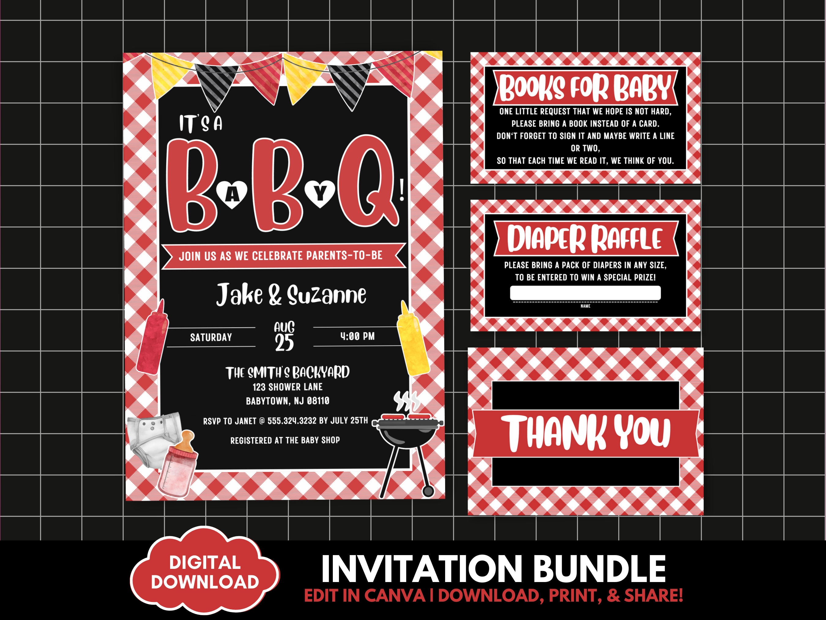Editable BBQ Baby Shower Invitation Bundle, Baby-q Gender Neutral ...