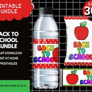 Chip Bag Bundle for Back to School Party, Instant Download, Printable Candy Bar & Water Bottle Labels for Back 2 School, Class Party, B2S01