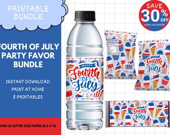 Fascio Chipbag del 4 luglio, Download istantaneo, 4 luglio stampabile Candy Bar e etichette per bottiglie d'acqua, Independence Day Party & BBQ, 4J03