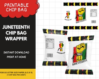 Juneteenth Chip Bag Printable, Freedom Day Chipbag, Juneteenth Decor, Chipbag for Juneteenth party favors, Instant Download,  JT04