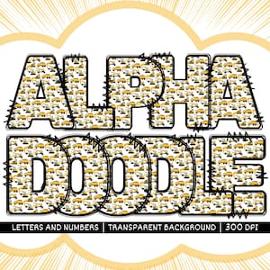 Letras de rabiscos de construção, alfabeto de sublimação de caminhão guindaste, letras de clipart, conjunto alfa PNG, letras maiúsculas e números, uso comercial