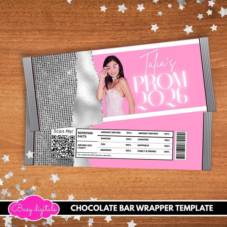 Bar Code For Prom Editable Chocolate Bar Wrapper Template for Prom Send Off, Glam Pink ...