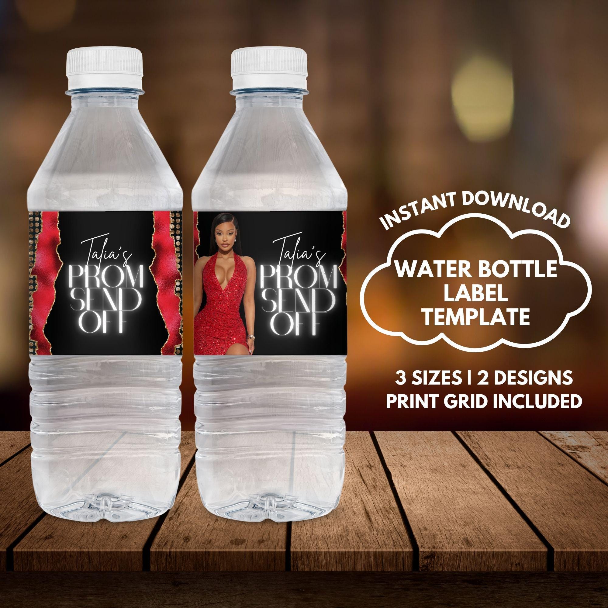 Prom Water Bottle Label, 2025 party favor canva template, Red and Gold 2025 Prom Send Off Party Favor, Prom party giveaway gift, BD121