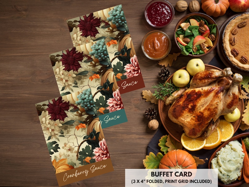 Printable Thanksgiving Buffet Cards, Canva Buffet Tent Card Template ...