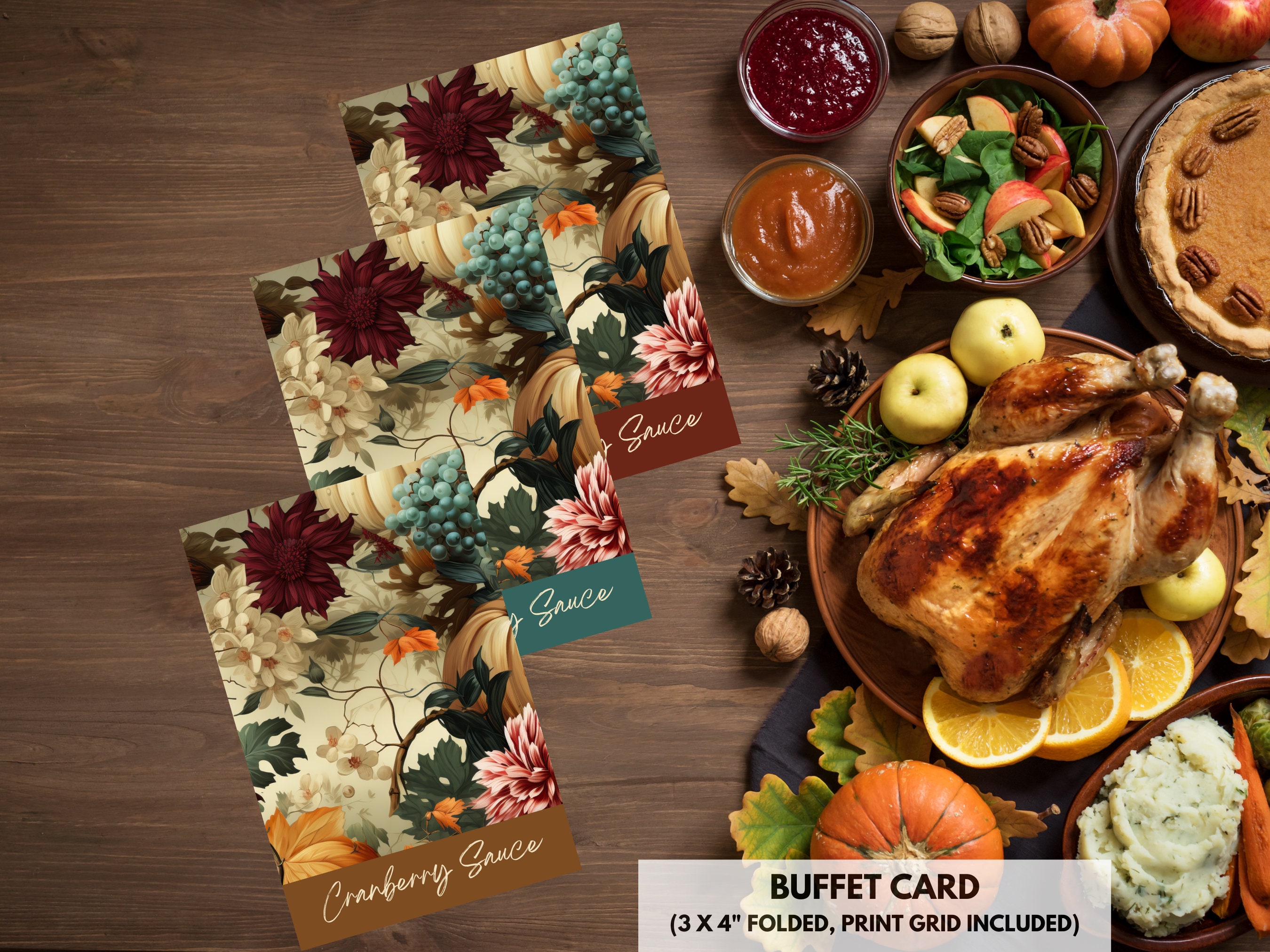 Printable Thanksgiving Buffet Cards, Canva Buffet Tent Card Template
