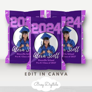 Editable Chip bag wrapper, Graduation Chipbag Canva Template, Printable Grad Party Favor, DIY Purple Trunk Party Chipbag Wrapper Label, BD83