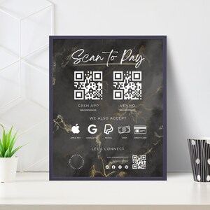 Bearbeitbare Scan-to-Pay-Karte, QR-Zahlungsschild, Scan-to-Bestellvorlage für Canva, Scan-to-Pay-Vorlage, Small Business Sign, QR-Zeichen, Schwarz SB01