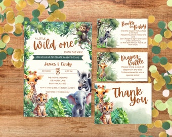 Editable Wild One Baby Shower Invitation Bundle, Safari baby shower invite template pack, gender neutral baby shower invite, BB189