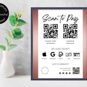 Bearbeitbare Scan to Pay Karte, QR Code Sign Template, Scan to Pay Vorlage für Canva, Small Business Zahlungsschild, Scan to Pay Printable, SB01