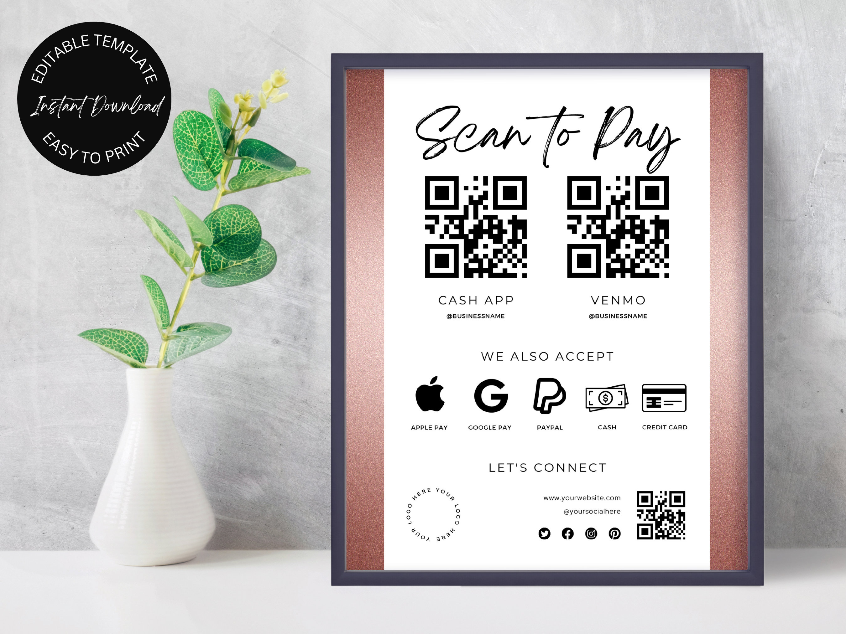 Editable Scan Code Editable Scan to Pay Card, QR Code Sign Template, Scan to Pay Template ...