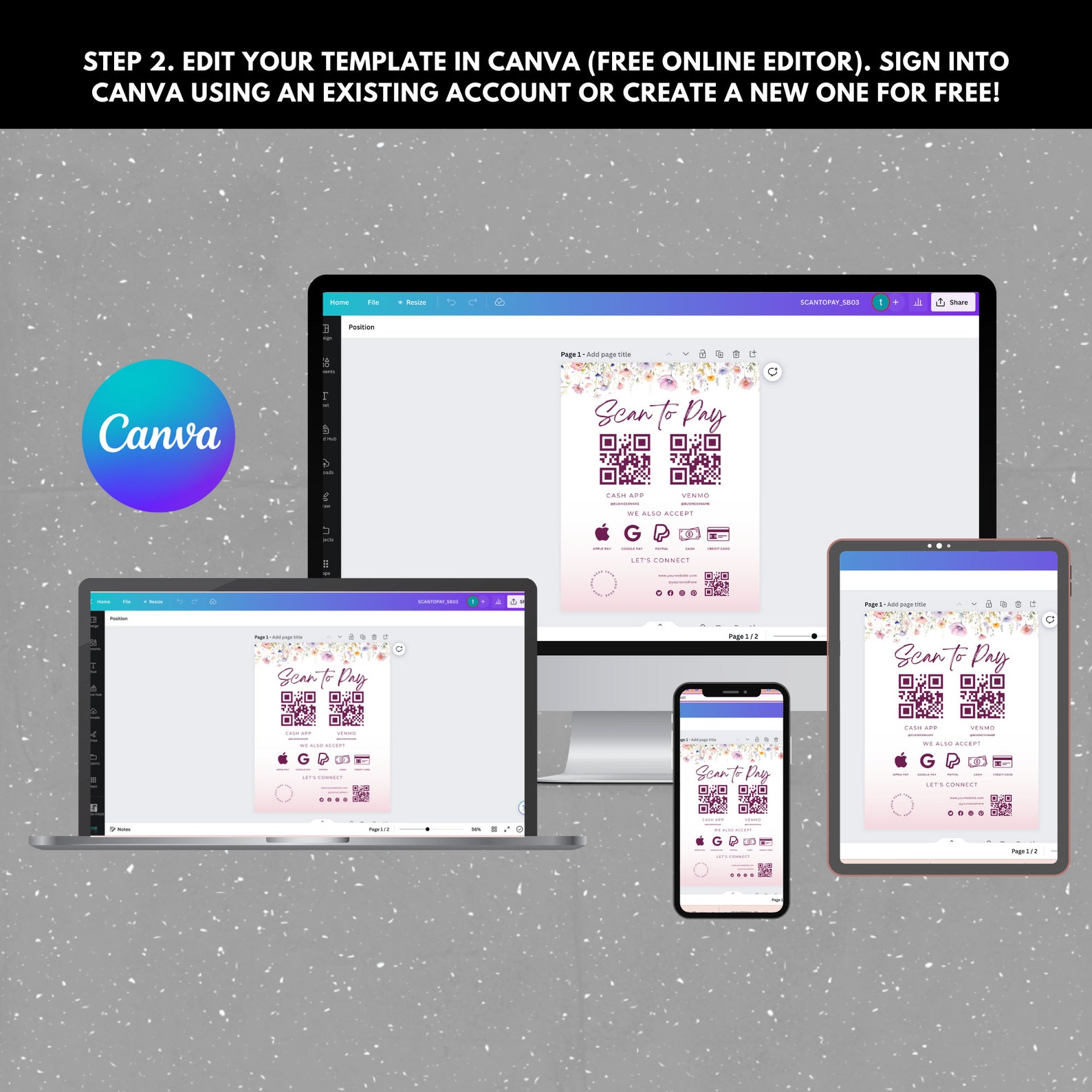 Scan Card Format Editable Scan to Pay Card, QR Payment Sign, Scan to Order Template for ...