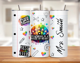Back to School Best Teacher Tumbler Wrap, 20 oz Skinny Straight Tumbler Design, Teaching is a work of heart File for Instant Download, B2S02