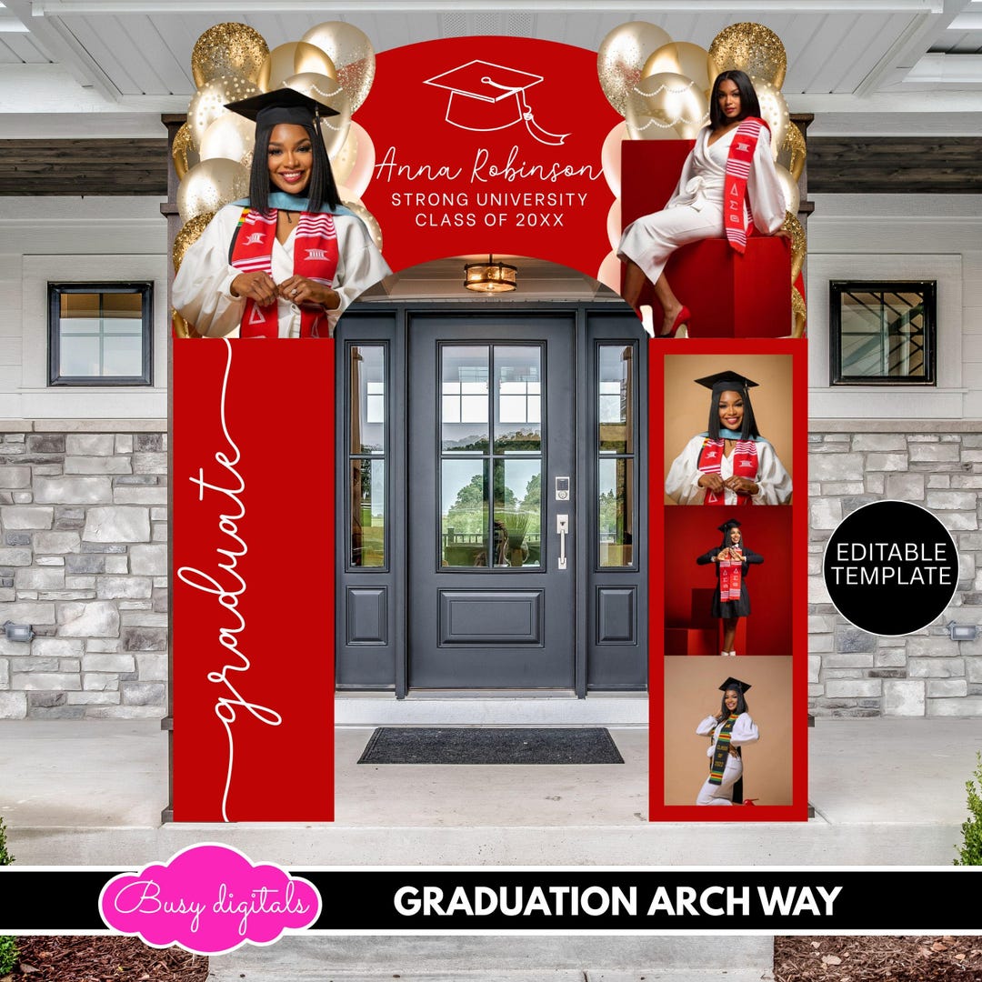 Graduation Arch Template, Editable Grad Party Entryway Decor, Red ...