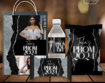 Paquete de plantillas para regalos de graduación, plantillas de Canva para recuerdos de fiesta de graduación, recuerdos editables en plata y negro para despedida de graduación, etiquetas DIY para graduación BD197