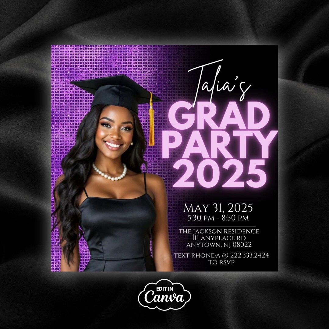 Grad Week Flyer Editable Grad Party Flyer Template, Purple Grad Announcement Canva ...