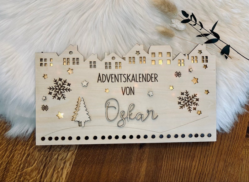 DIY Adventskalender mit LED zum selbst befüllen, Personalisiert, ohne Säckchen, Bild 4