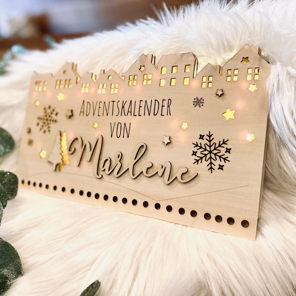 DIY Adventskalender mit LED zum selbst befüllen, Personalisiert, ohne Säckchen,