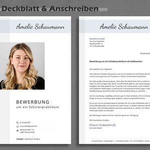 Peut inclure: Un mod&egrave;le de CV avec une photo d'une femme, le texte "Amelie Schaumann" et l'en-t&ecirc;te "Bewerbung um ein Sch&uuml;lerpraktikum" qui se traduit par "Candidature pour un stage".