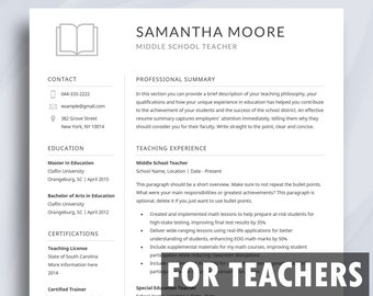 Teacher Resume Template for Word | Teaching Resume | Elementary Teacher Resume | Education Resume Template | Modern Educator CV Template