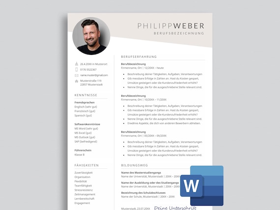 Bewerbungsvorlagen Word | Bewerbung Word | Lebenslauf Vorlage Deutsch | CV Vorlage | CV Template German | moderne Bewerbungsvorlage