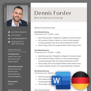 Puede incluir: Una plantilla de currículum con fondo gris y texto blanco. El currículum es para Dennis Forster e incluye secciones para experiencia laboral, habilidades y educación. El currículum está formateado en un estilo profesional y moderno.