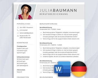 Bewerbungsvorlage Word | Lebenslauf Vorlage Deutsch | CV Vorlage | professionelle Bewerbungsvorlagen | Bewerbung | German resume template