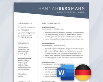 May include: A German language resume template with a blue, white, and red German flag in the bottom right corner. The resume is formatted with headings for personal information, skills, and work experience. The text is in German.