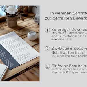 May include: A three-step guide to using a digital product, with numbered steps in white text on a gray background. Step 1: "Sofortiger Download nach Zahlung" (Immediate Download after Payment). Step 2: "Zip-Datei entpacken & Schriftarten installieren" (Unzip the file and install the fonts). Step 3: "Einfache Bearbeitung" (Easy Editing).