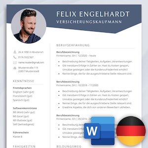 Lebenslauf Vorlage Deutsch| Bewerbungsvorlagen Word | CV Vorlage | tabellarischer Lebenslauf Kurzprofil | professionelle Bewerbungsvorlage