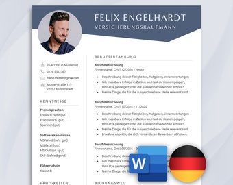 Lebenslauf Vorlage Deutsch| Bewerbungsvorlagen Word | CV Vorlage | tabellarischer Lebenslauf Kurzprofil | professionelle Bewerbungsvorlage