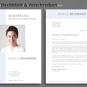 Pode incluir: Um modelo de curr&iacute;culo com uma foto de um jovem, o texto "MORITZ BECKMANN" e o cabe&ccedil;alho "BEWERBUNG UM EIN SCH&Uuml;LERPRAKTIKUM".