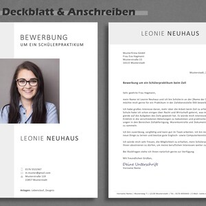 Pode incluir: Um modelo de curr&iacute;culo vitae em preto e branco com uma foto de uma mulher usando &oacute;culos. O curr&iacute;culo &eacute; para Leonie Neuhaus e inclui suas informa&ccedil;&otilde;es de contato e uma carta de apresenta&ccedil;&atilde;o para um est&aacute;gio estudantil no escrit&oacute;rio de alf&acirc;ndega.