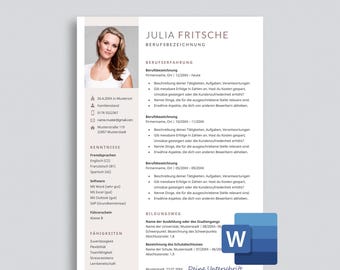 German CV Template Word Modern Resume Job Application