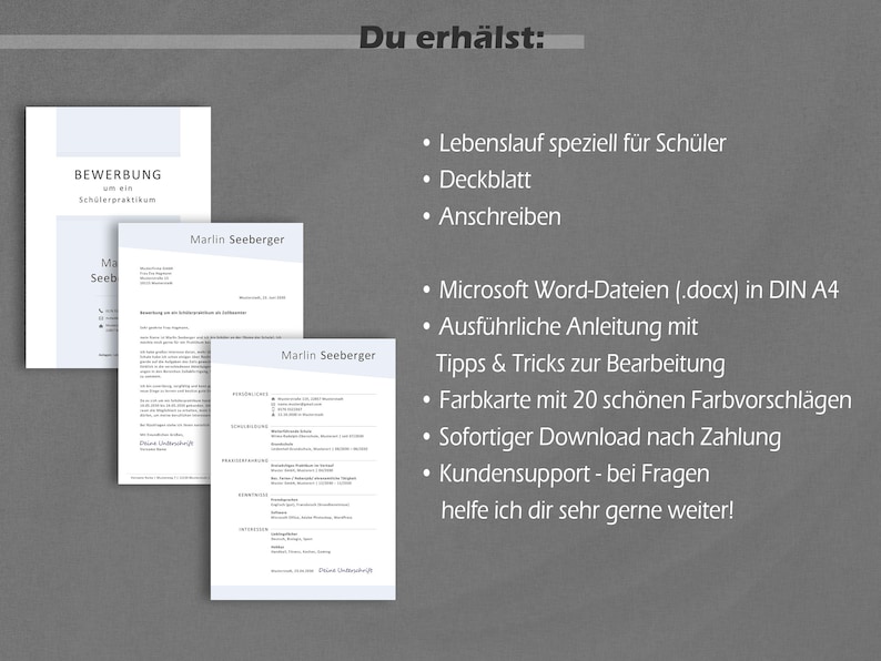 Pu&ograve; includere: Un download digitale di un modello di curriculum per studenti. Il modello include una lettera di presentazione, un curriculum e opzioni di tavolozza di colori. Il modello &egrave; disponibile in formato Microsoft Word.