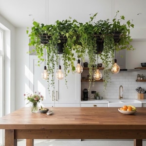 Suspension avec support pour plantes | Jardin suspendu artisanal | Design unique pour cuisine, salon et salle à manger. Lustre nature.