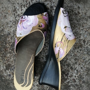 Arche 42 gold and pale flower heeled mules