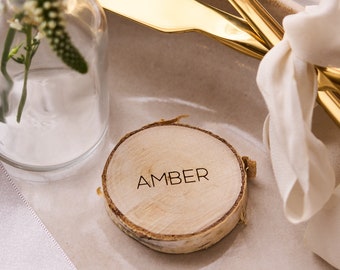 Personalised Engraved Log Slice Wedding Place Setting