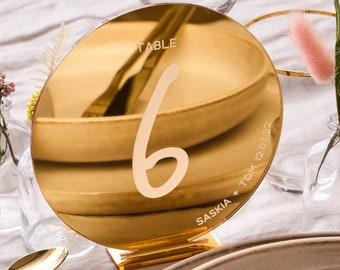 Personalised Gold Mirror Circle Wedding Table Number