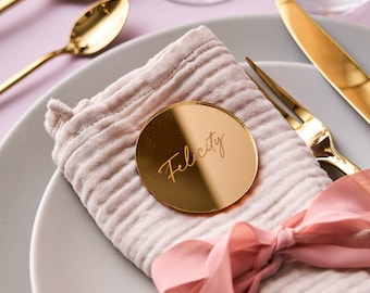 Personalised Circle Mirror Gold Wedding Place Setting
