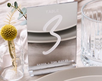 Personalised Silver Mirror Wedding Table Numbers