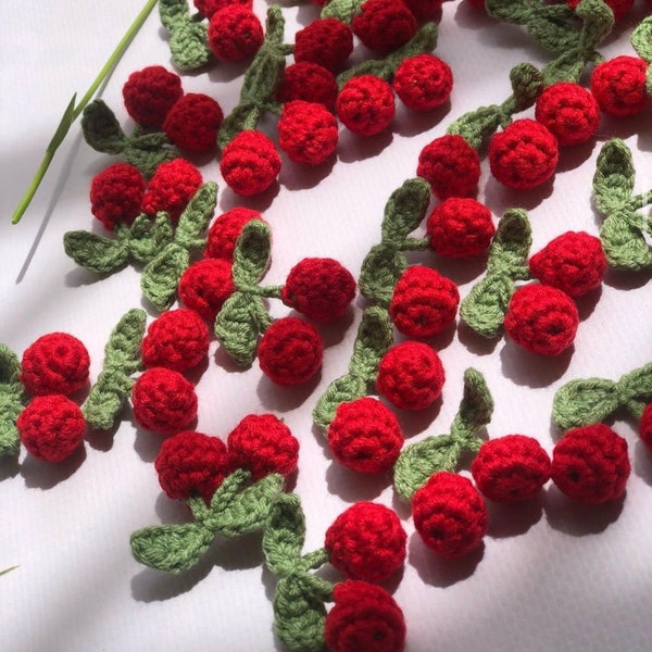 Mini appliques cerises au crochet, Mini motifs cerises, couture, mini cerises roses, appliques cerises en coton, scrapbooking, artisanat, mini cerises rouges