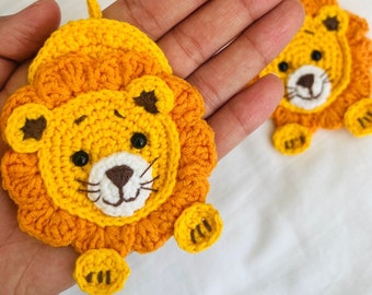 Crochet Lion Applique: 3D Nursery Decor, Forest Animal Patch