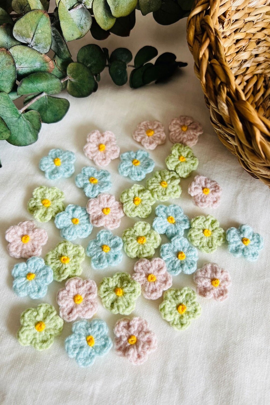 Miniature Crochet Flowers 10/20/30/40/50 pcs. Tiny Pastel Etsy Polska