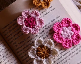Crochet Flower Appliques: Handmade Cotton 6-Petal Flowers for Crafts & Sewing