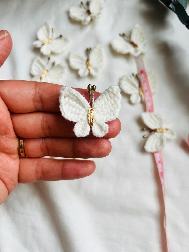 Aplique de mariposa de ganchillo a mano de algodón, conjunto de 10 apliques de mariposa de ganchillo, adorno de mariposa hecho a mano, motivo de mariposa, scrapbooking imagen 4