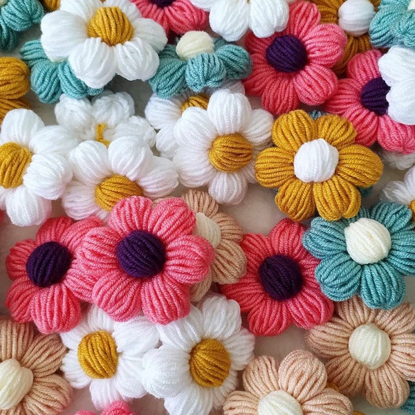 10 fleurs | Cardigan fleuri | Fleurs pour pull | cadeau pour elle | Fleurs tricotées main | Fleurs marguerite 3D | Cardigan | Fleurs au crochet