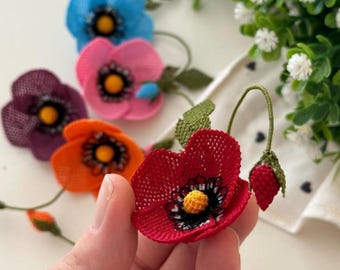 Handmade Needle Lace Roses and Poppies – Delicate Floral Appliques for DIY Crafts & Accessories