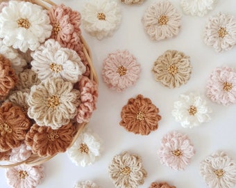 10 pièces de fleurs, embellissement de fleurs, décoration florale en tricot, fleurs tricotées à la main, fleur 3D, fleur au crochet, fleurs pour travaux manuels, patch floral