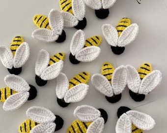 Gehaakte bijenstof, handgemaakte hommelversiering, bijenpatch voor inrichting kinderkamer, babyshower, haarelastiekjes, plakboek, DIY Craft